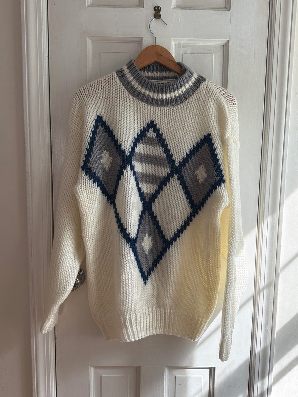 Vintage Forum Chunky Knit Argyle Geometric Mock Neck Sweater XL
